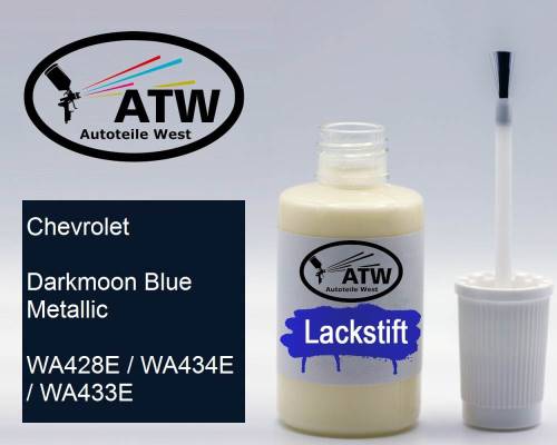 Chevrolet, Darkmoon Blue Metallic, WA428E / WA434E / WA433E: 20ml Lackstift, von ATW Autoteile West.